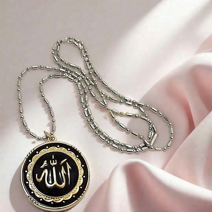 Kalung Liontin ALLAH Enamel Pria Wanita Tebaru Dewasa Besi Baja Putih