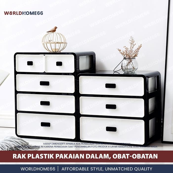 NEW WORLDHOME LEMARI PLASTIK PENYIMPANAN KAOS KAKI CELANA DALAM RAK OBAT PLASTIK RAK MINI MULTIFUNGS
