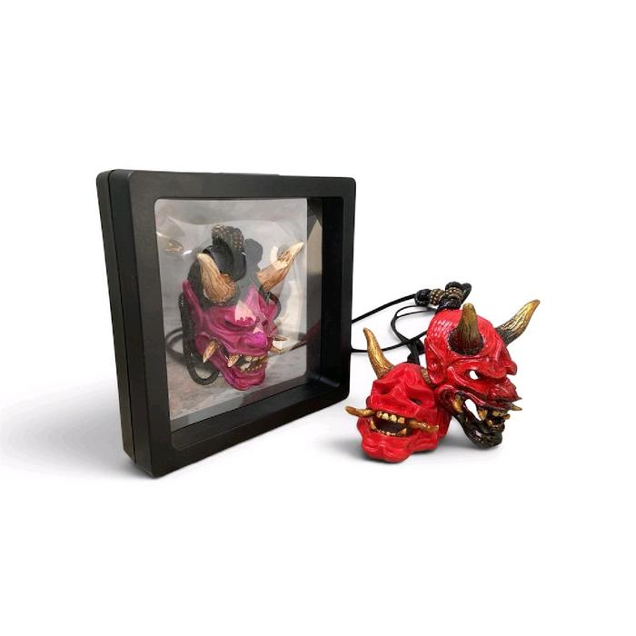 Kalung Pendant topeng oni mask jepang resin gratis case pajangan