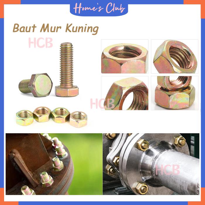 Baut Mur Hexagon Kuning 50pcs / Baut Mur Hexagon Galvanis Kuning