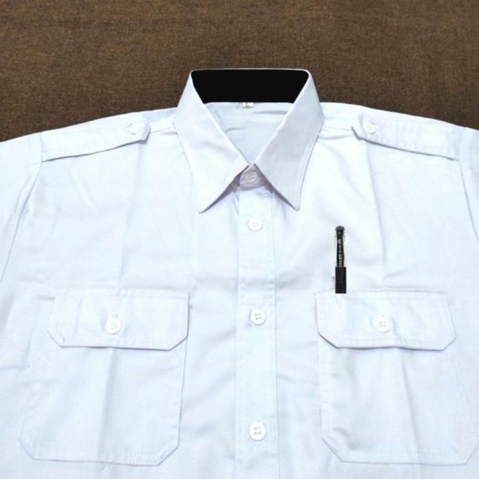 BAJU DINAS PUTIH PRIA LENGAN PENDEK KEMEJA PDH PUTIH PRIA SERAGAM PNS PUTIH BAJU PDH PNS KERAH HITAM