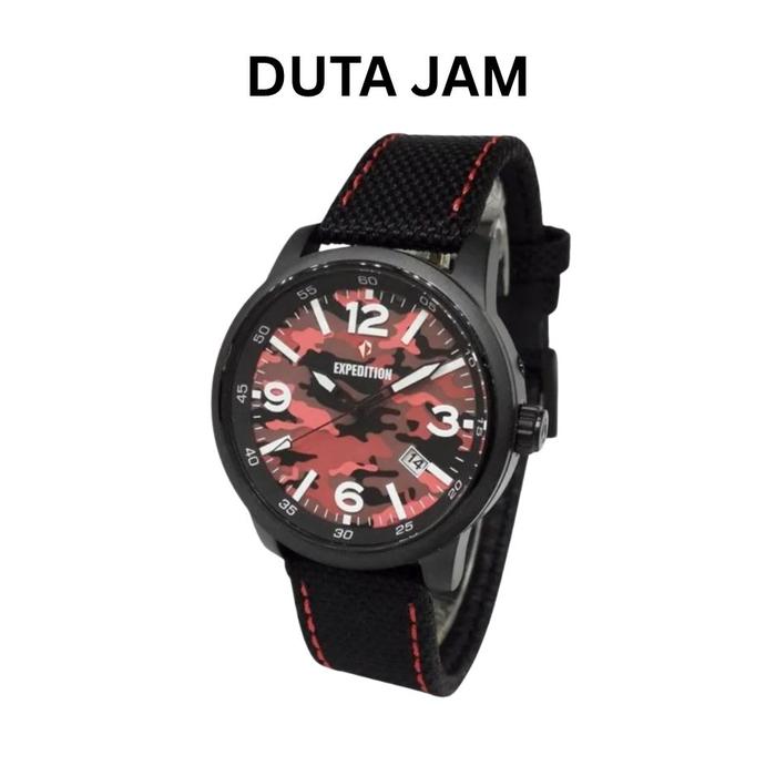 JAM TANGAN PRIA EXPEDITION E6671 E 6671 MDNIPRE BLACK RED ANALOG NYLON/ CANVAS STRAP