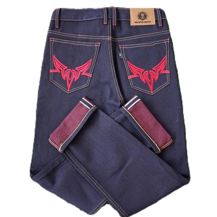 Celana Jean Denim Selvedge Pria 15oz Olympus Red Blue Olympus