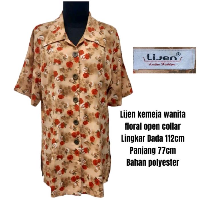 Lijen Ladies Fashion kemeja wanita floral vintage open collar