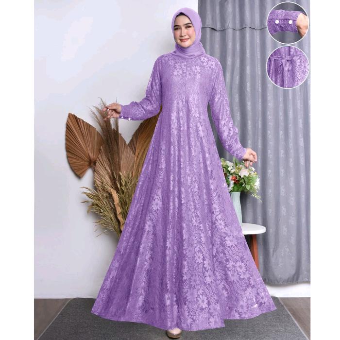 PG168 Dres Maxi Zaliana PGc8 Gamis Full brukat, cocok untuk lebaran, kondangan, Pesta Gaun Casual Mi