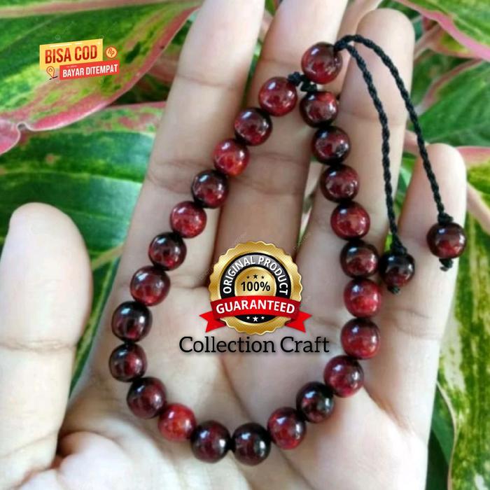 GELANG YUSER KESEHATAN AKAR BAHAR TALI ARUS MERAH DELIMA ASLI MODEL SERUT