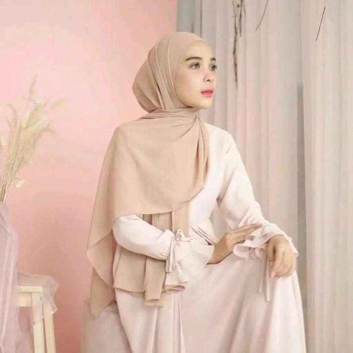 F♪Kl Pashmina Jahit Pinggir/Hijab Pashmina/Jilbab Pashmina(175Cmx70Cm)Pashmina Polos Putih Tulang Or