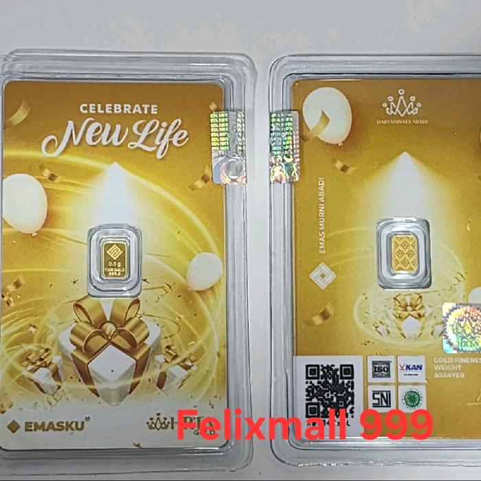 LOGAM MULIA HRTA EMASKU HARTADINATA EMASKU 0.1 GRAM GR CELEBRATE NEW LIFE HARTADINATA LOGAM MULIA