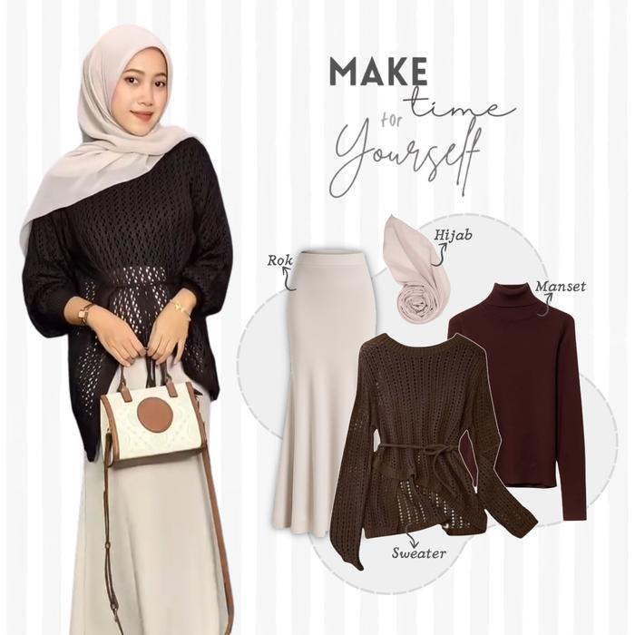 One Set Cewek Kekinian 4in1 / Outfit Bukber setelan berhijab 2026 / atasan baju wanita Sweater Rajut