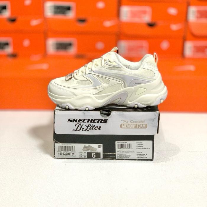 SEPATU PUTIH WANITA SKECHERS D’LITES 5.0 NATURAL WHITE ORIGINAL (150522/NTMT) Shoes
