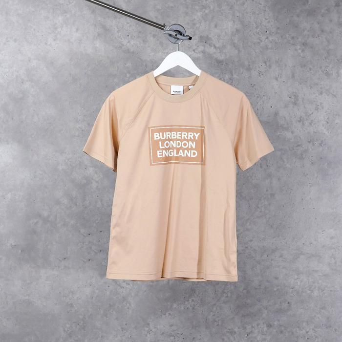 Kaos Burberry London England Square Brown Beige Ladies Tshirt 100% Original