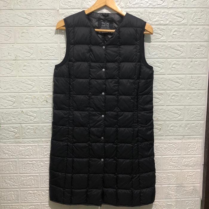 TAION ultralight down bulu angsa o neck long vest hitam