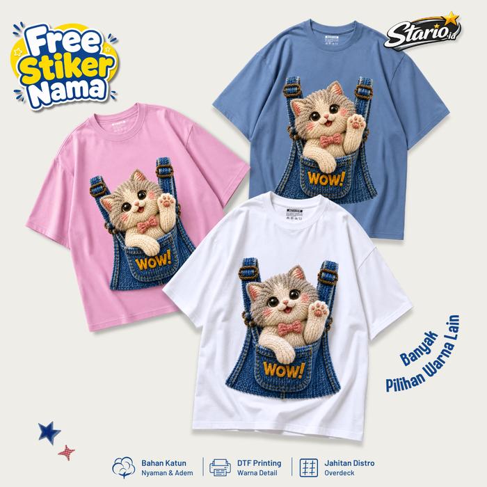 [Free Stiker Nama] Kaos Anak Karakter Lucu/ Atasan Kaos Anak Motif Kucing Lucu Usia 1-12 Tahun