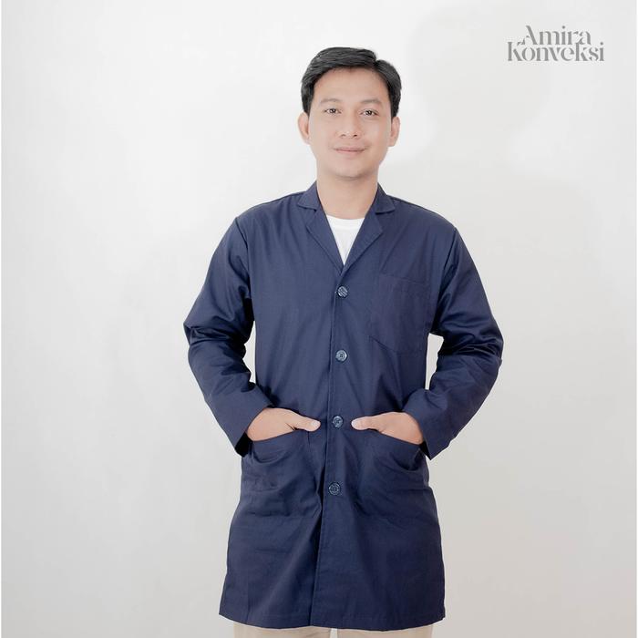 Jas Lab / Jas Laboratorium Lengan Panjang Model Kancing & Kerah Model Jas  Biru Dongker – Premium da