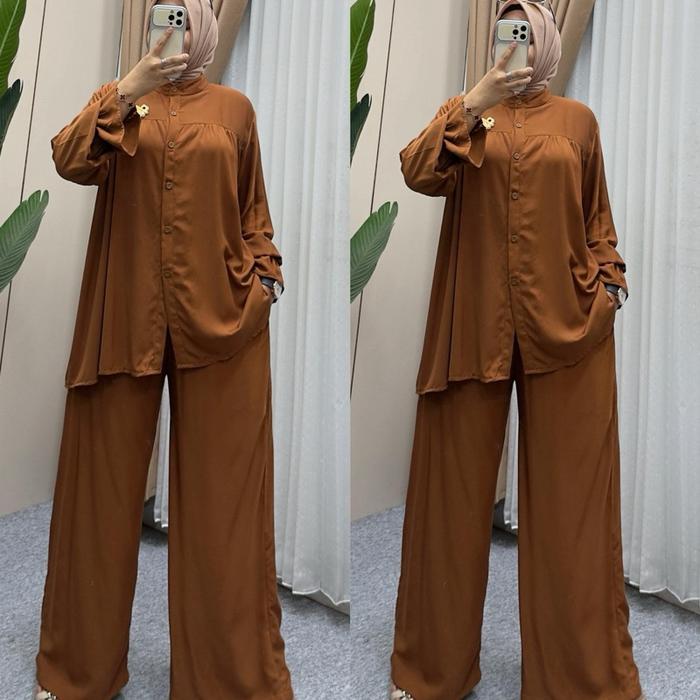 Setcel Polos Kulot Terompet Rayon Premium - Baju Muslim Wanita