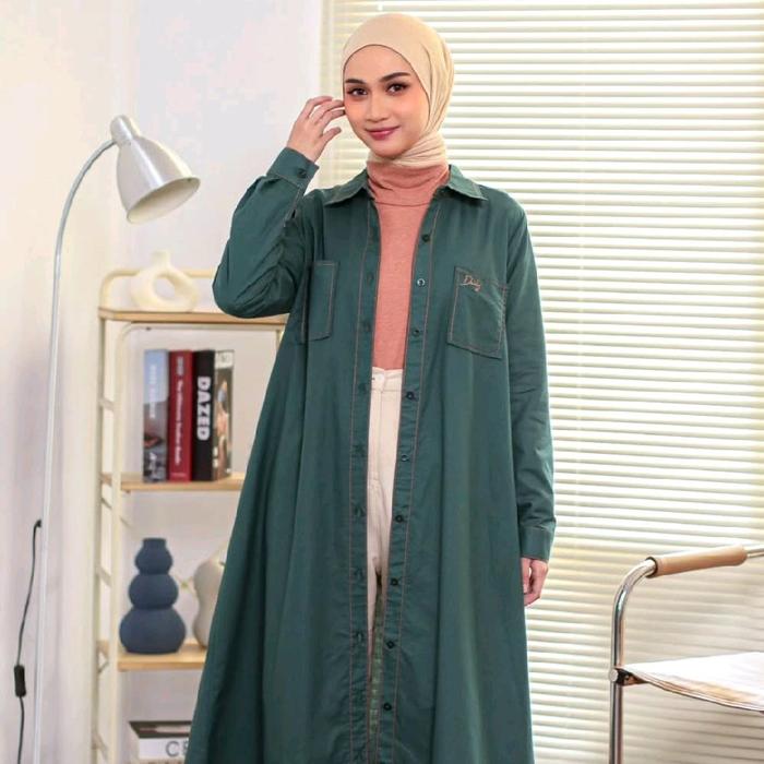 Dauky L Dress Pocket Cotton Gamis Polos Dewasa wanita Muslim Kondangan Pesta Kancing Remaja Lebaran