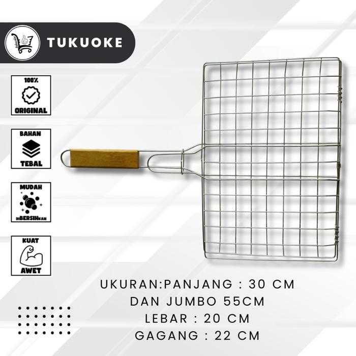 Alat Panggang Jepit Gagang Kayu Anti Panas Ukuran Besar / Panggangan / Ikan / Ayam / Sosis / Alat Ba