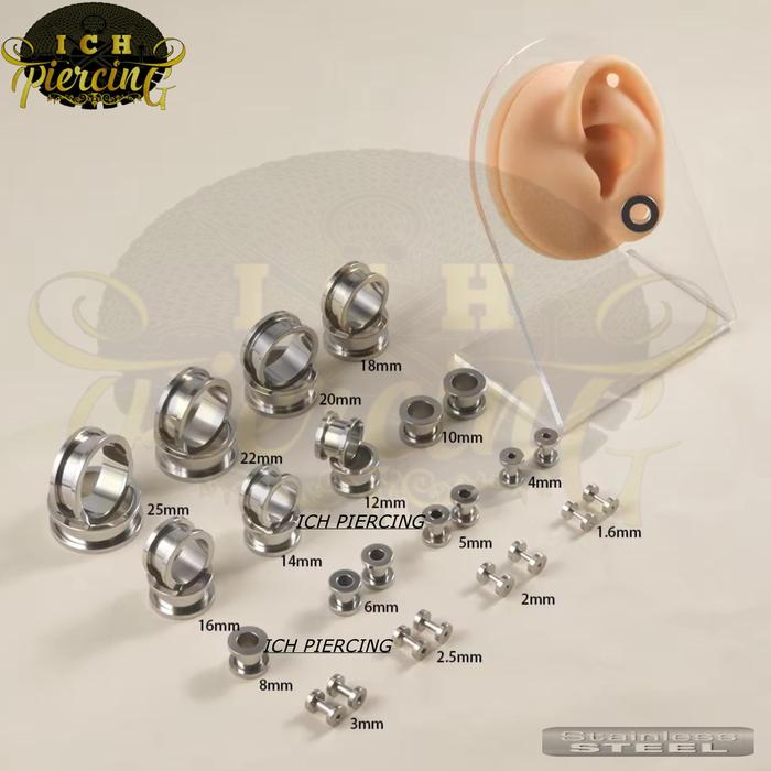 ICH 1pcs Anting Plug Titanium Silver/ Piercing ear tunnel plugs titanium silver/ Anting Plong pierc