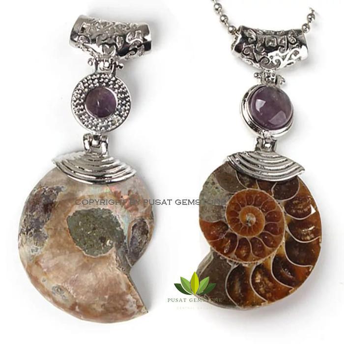 Liontin Batu Fosil Ammonite Pendant Ammonite Natural
