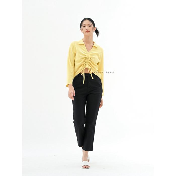 MASCOT Atasan Blouse Wanita Serut Tangan Panjang Bahan Knit Premium