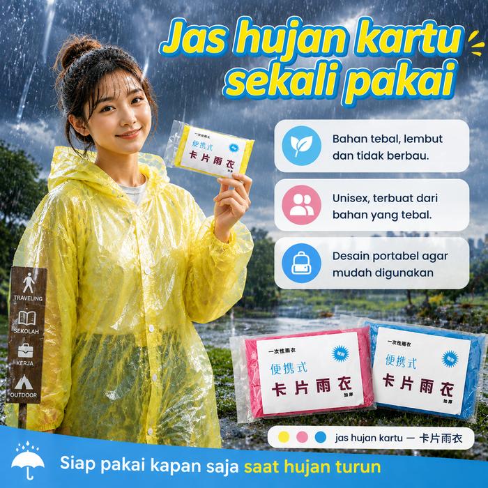 Rain Card Jas Hujan Mini Portable Sekali Pakai Anti Air Bahan PE Tipis Muat Dompet Tas Cocok Travel