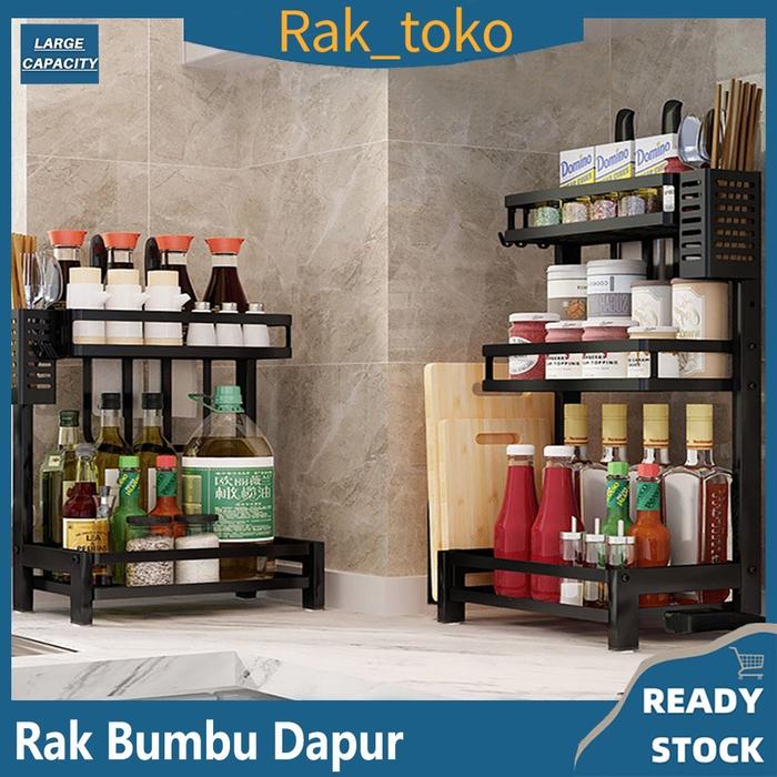 (COD)Rak Bumbu Dapur Penyimpanan Bumbu Penyelenggara Rak Susun Stainless Steel 2/3 Tier Rak Botol Re