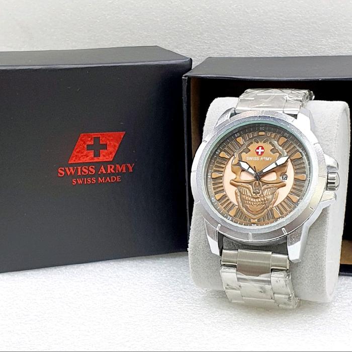 Jam Tangan Pria Swiss Army Ori 7820 Strap Rantai Analog Tanggal Aktif Fashion Free Box