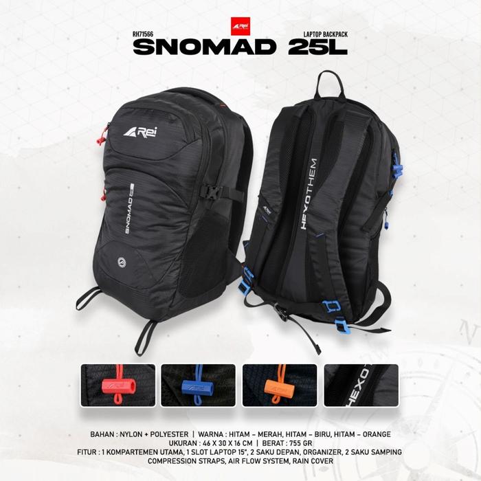 Tas Ransel Rei Snomad Hitam 25 Liter Arei Outdoorgear Backpack Laptop 15 Inch Pria Sekolah