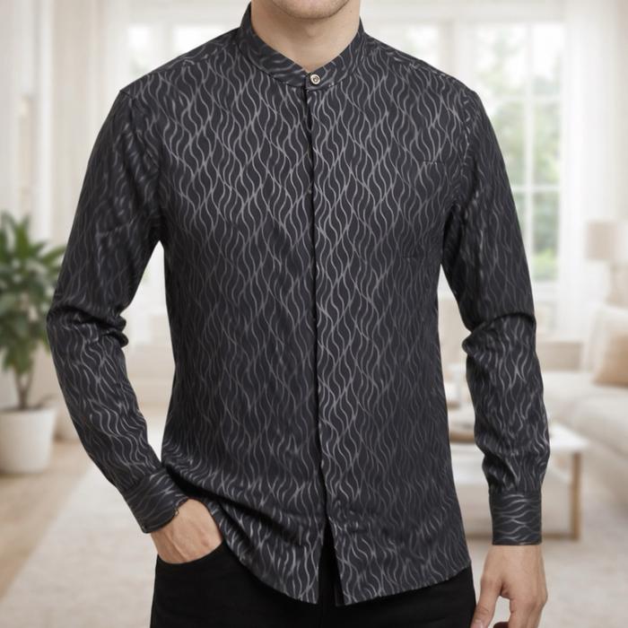NEW BAJU KOKO MUSLIM PRIA LENGAN PANJANG WARNA HITAM ELEGANT BAHAN ADEM KAIN JATUH