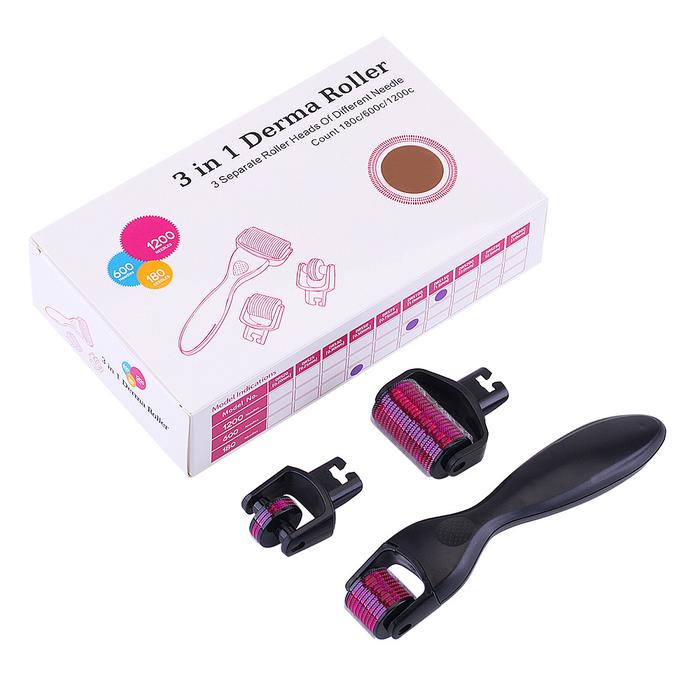 3 in 1 Titanium needles Derma Roller for face body massager & hair
