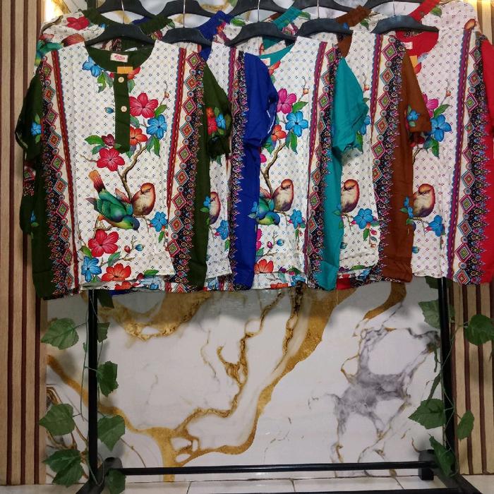 Daster Setelan Celana Kulot Pendek premium Motif Bunga dan Burung Warna-warni untuk Wanita Nyaman da