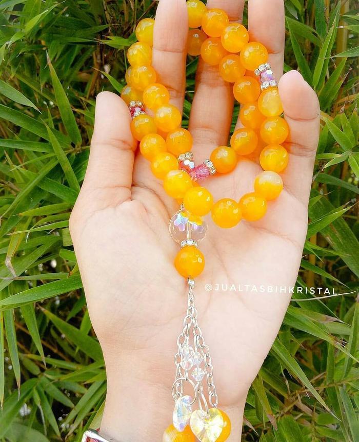 Tasbih Batu Alam Orange Agate 33 Butir Cantik Swarovski Original