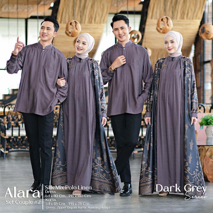 Alara Set Couple Dress Kurta Muslim Silk Mix Polo Linen Motif Batik Kombinasi Polos Gamis Koko Baju