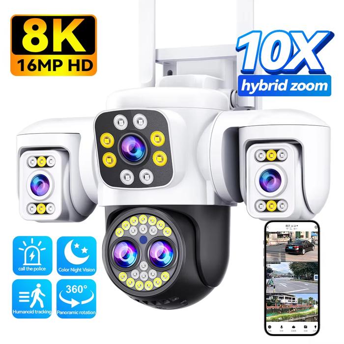8K 16MP WiFi Camera 10X Zoom Four Len Three Screen CCTV Security Protection Video Surveillance Yoose