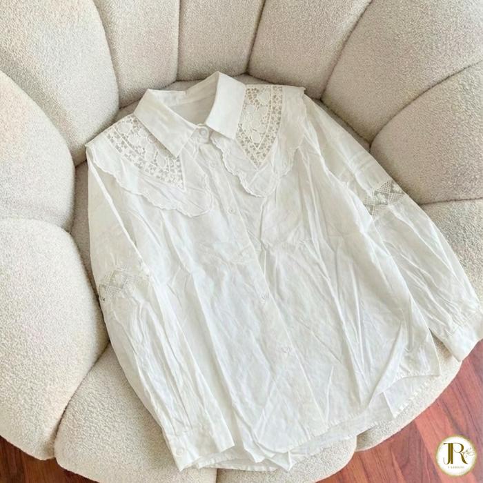 JR - Sylvia Blouse Katun Polos Korean Style Atasan Lengan Panjang Kemeja Casual Premium Wanita Styli