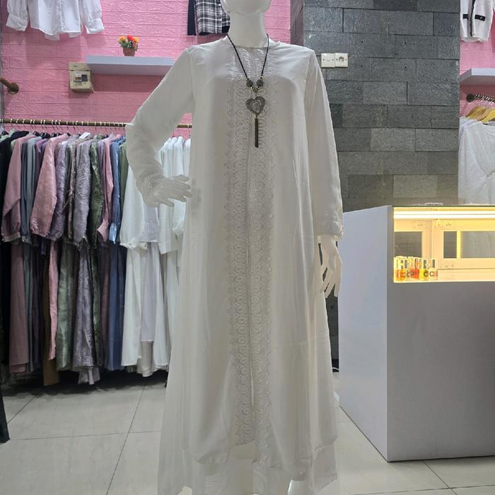 Gamis putih outer bordir.