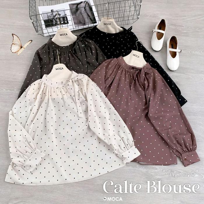 CALTE BLOUSE WANITA MOTIF POLKA CASUAL FORMAL BAHAN KATUN PREMIUM BY MOCA
