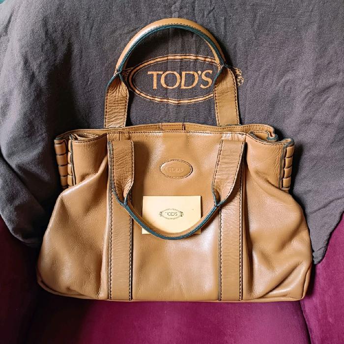 TOD'S Leather Handbag Tote Bag Brown Secondhand Preloved Authentic Vintage Tas Wanita