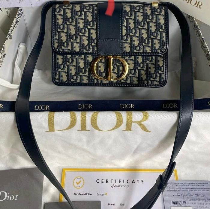 Dior Preloved 2023 Small 30 Montaigne Bag Biru Oblique Jacquard Premium Super Clone Tas Wanita Elega