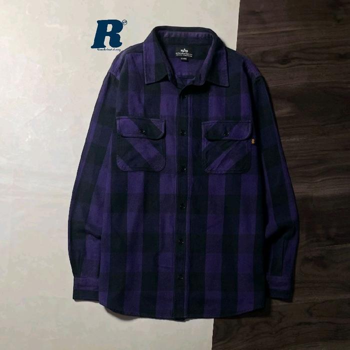 Kemeja Lengan Panjang Heavy Flannel Shirt Double Pocket ALPHA INDUSTRIES Size XL Unisex