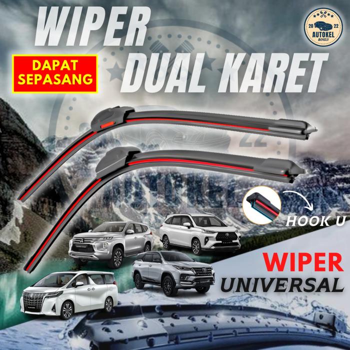 Wiper Mobil Dual Blade - Universal Semua Mobil - Wiper Frameless Dual Karet Double Blade Layer Unive