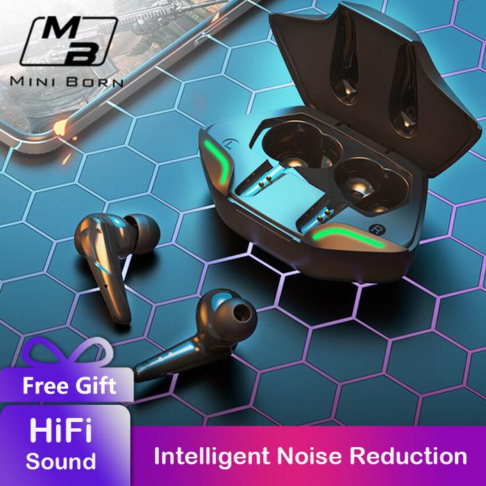 Earphone Bluetooth Mini Born TWS, Earphone Bluetooth Nirkabel PUBG