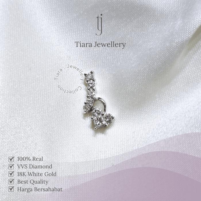 Tiara Jewellery - Heart Leaf Necklace Pendant VVS Diamond 18K White Gold [PF23] / Liontin Kalung Can