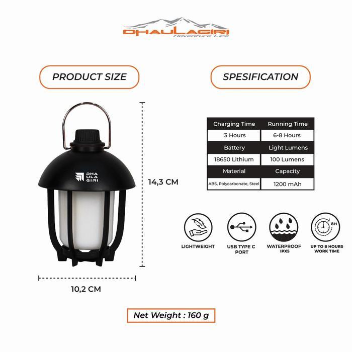 Terlaris Dhaulagiri - Lampu Camping - Vintage Lamp 86 - Lampu Camping Led 160 Lumens, Type C, 2 Mode