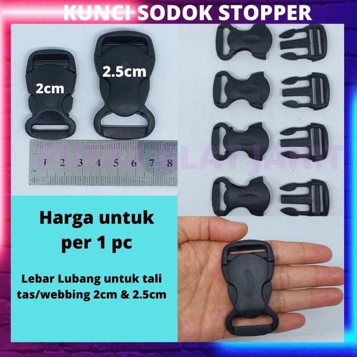 GESPER KUNCI SODOK STOPPER BUCKLE JEPITAN STRAP TALI WEBBING TAS HELM PLASTIK HITAM LEBAR 2CM & 2,5 