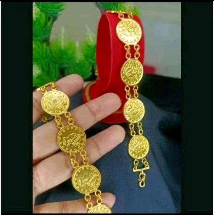 GELANG TANGAN KOIN TITANIUM DEWASA perhiasan gelang habib Emas Kulit Bracelets
