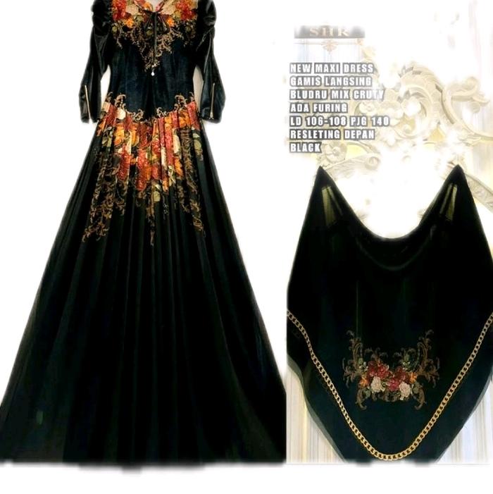 *NeW gamis maxi  langsing buludru *(SHR) bahan buludru +ceruti import  di lengkapi relseleting depan