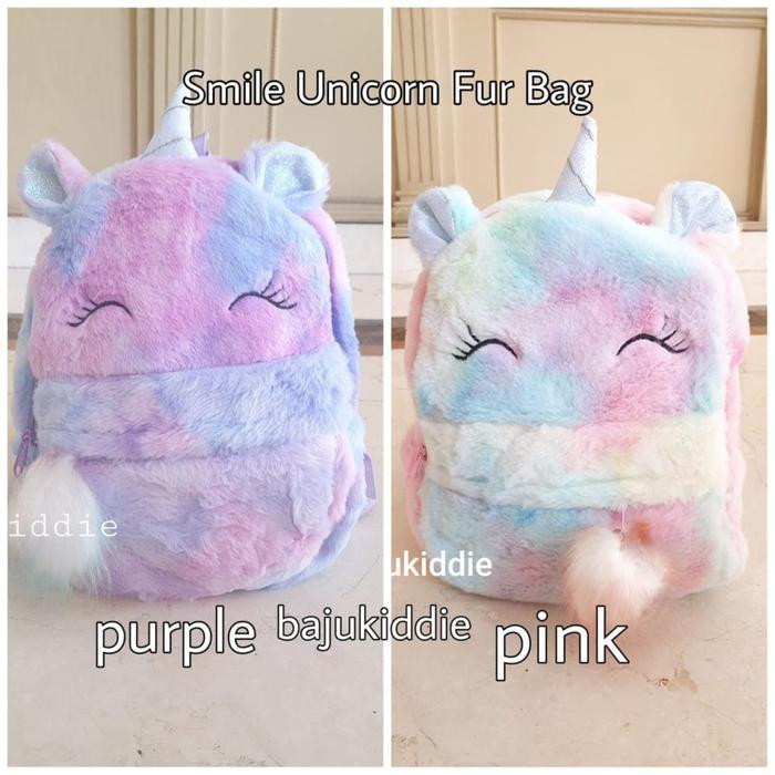 TERLENGKAP milanberry SMILE UNICORN FUR BAG tas sekolah anak bulu ala smiggle lol