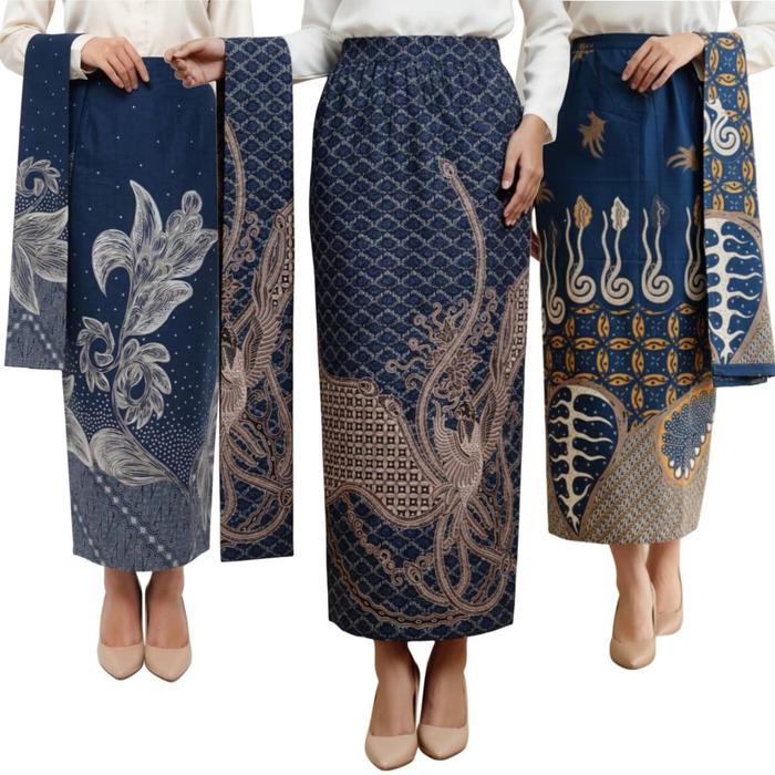 Nuansa Batiku Rok Span Batik Bawahan FURING Free Selendang Warna Biru Navy Katun Prima dengan Karet 