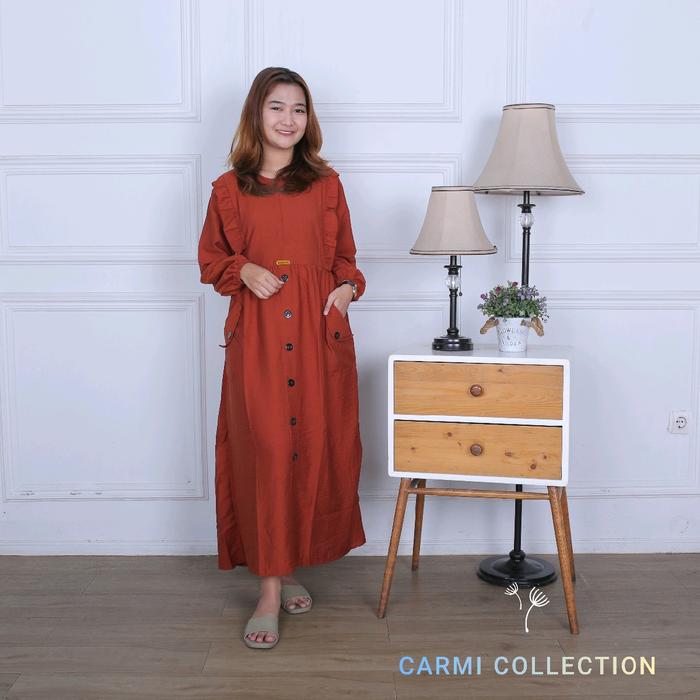 Dress linen terracota / gamis linen premium